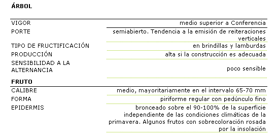 Los caracteres morfolgicos de la variedad Elliot son: rbol de vigor medio superior a Conferencia, porte semiabierto con tendencia a la emisin de reiteraciones verticales, tipo de fructificacin en brindillas y lamburdas, con produccin alta si la construccin es adecuada y poco sensible a la alternancia. El fruto es de calibre medio, mayoritariamente en el intervalo 65 a 70 milmetros, de forma piriforme regular con el pednculo fino. La epidermis muestra bronceado sobre el 90 al 100 por 100 de la superficie independiente de las condiciones climticas de la primavera. Algunos frutos pueden mostrar una sobrecoloracin rosada por la insolacin.